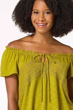 Cato Lace Trim Tie Neck Top><noscript><img width=