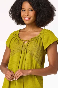 Cato Lace Trim Tie Neck Top><noscript><img width=