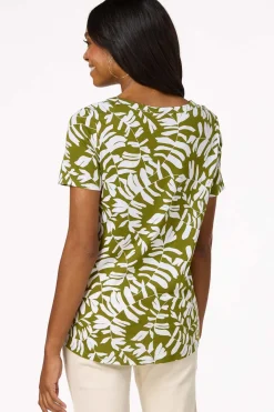 Cato Lacy Leaf Print Top> Tops