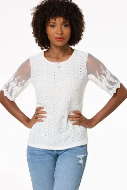 Cato Lacy Mesh Sleeve Top> Tops