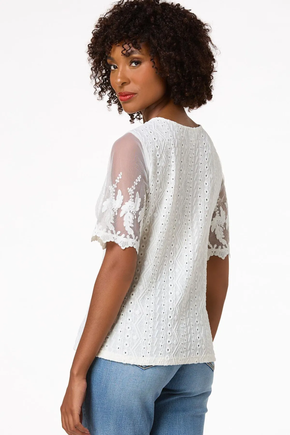 Cato Lacy Mesh Sleeve Top> Tops