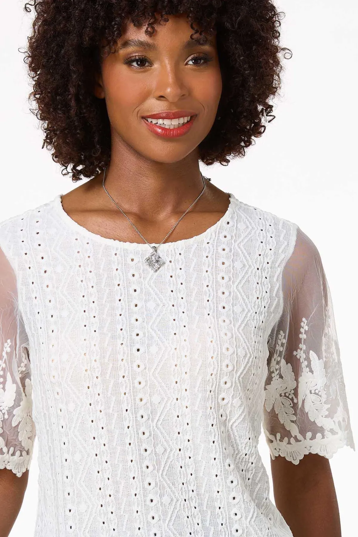 Cato Lacy Mesh Sleeve Top> Tops