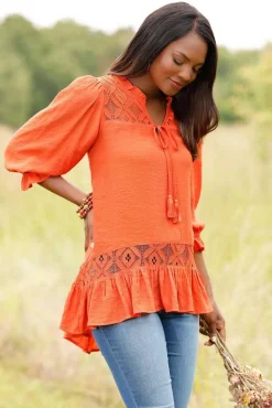 Cato Lacy Ruffled Crepe Tunic> Tops