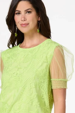 Cato Lacy Tulle Sleeve Top><noscript><img width=