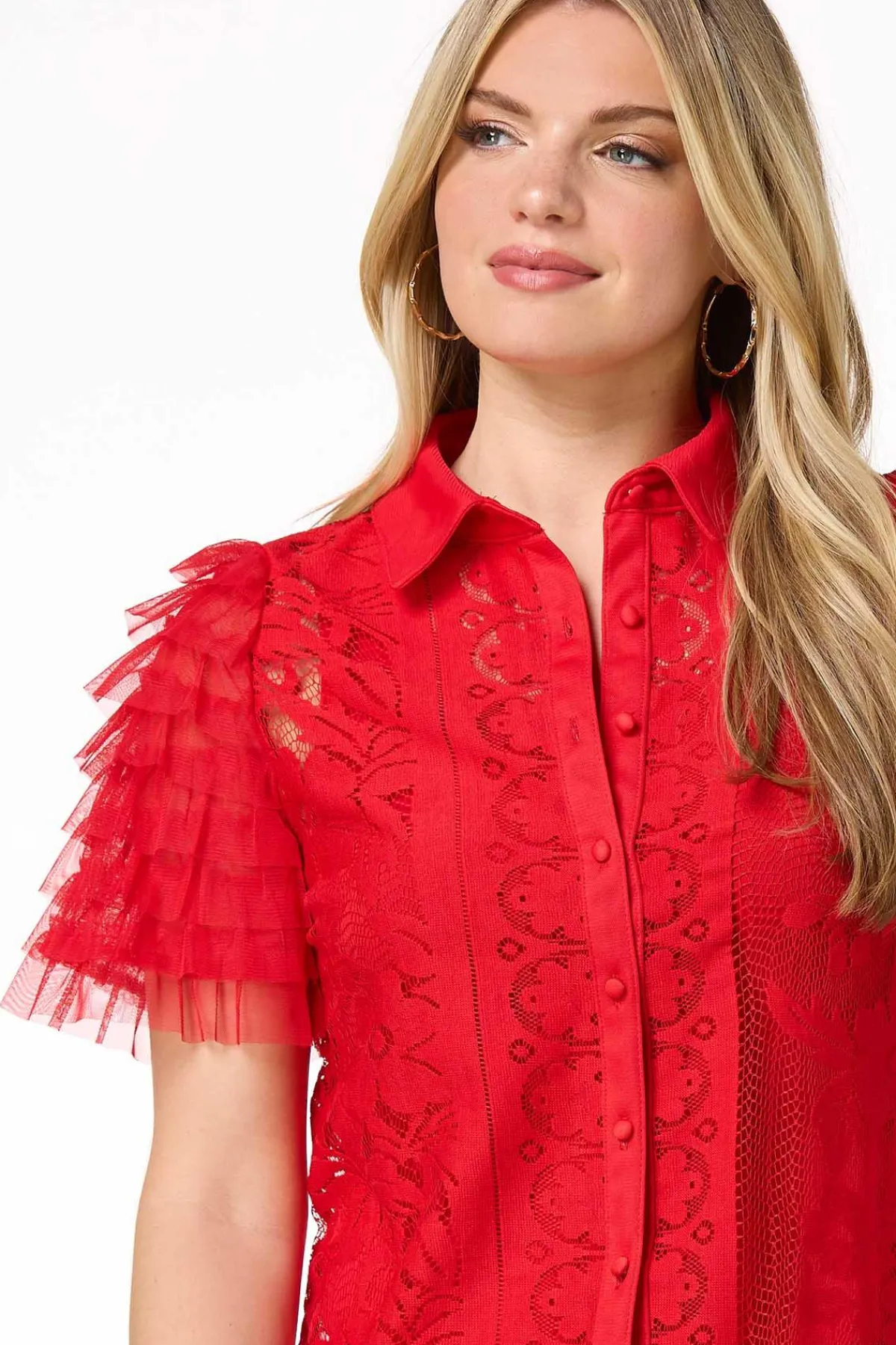 Cato Lacy Tulle Sleeve Top> Tops