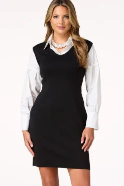 Cato Layered Mixed Media Sweater Dress> Dresses