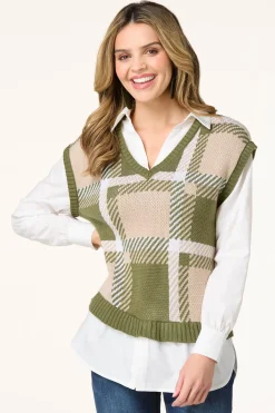 Cato Layered Poplin Sweater Vest> Sweaters