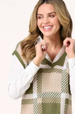 Cato Layered Poplin Sweater Vest><noscript><img width=