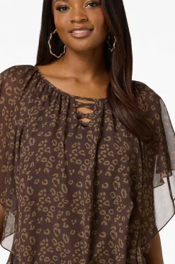Cato Leopard Capelet Top><noscript><img width=