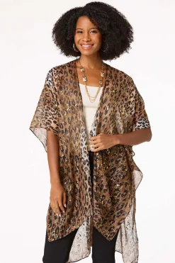 Cato Leopard Foil Print Kimono> Cover Ups|Tops