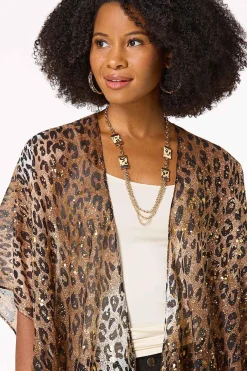 Cato Leopard Foil Print Kimono><noscript><img width=