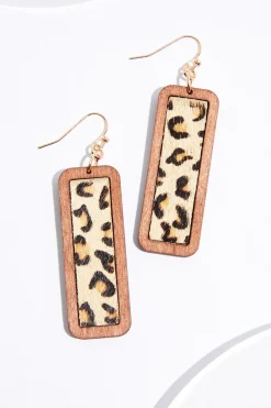 Cato Leopard Fur Wood Rectangle Earrings> Earrings