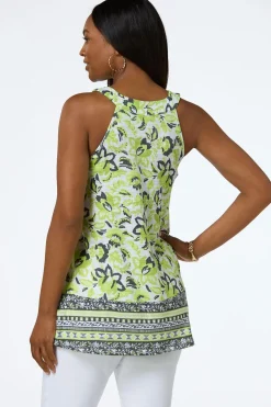 Cato Lime Border Floral Tank> Tops