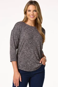 Cato Marled Rhinestone Pearl Top> Tops