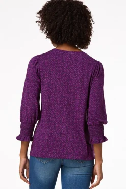 Cato Medallion Smocked Sleeve Top> Tops