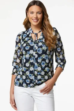 Cato Mesh Blue Floral Top> Tops