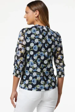 Cato Mesh Blue Floral Top> Tops