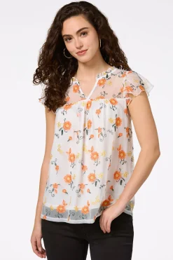 Cato Mesh Floral Embroidered Top> Tops