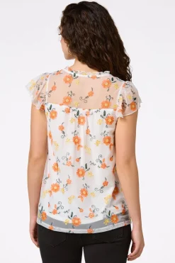Cato Mesh Floral Embroidered Top> Tops