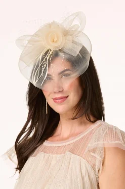 Cato Mesh Flower Feather Veil Fascinator><noscript><img width=