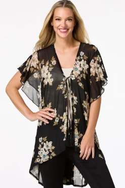 Cato Mesh Midnight Floral Kimono> Tops
