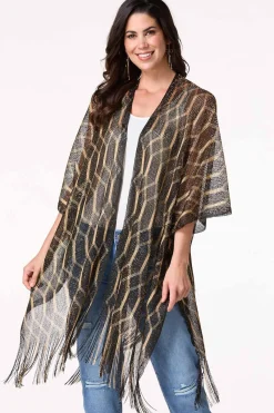 Cato Metallic Diamond Fringe Kimono> Tops