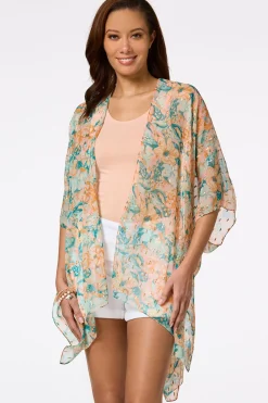 Cato Metallic Floral Kimono> Cover Ups|Tops