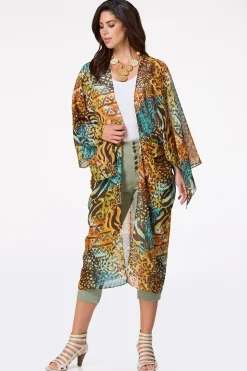 Cato Mixed Animal Kimono> Cover Ups|Tops