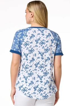 Cato Mixed Blue Floral Top> Tops