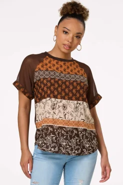 Cato Mixed Floral Mesh Sleeve Top> Tops