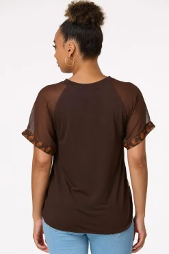 Cato Mixed Floral Mesh Sleeve Top> Tops