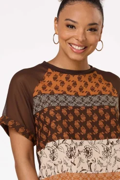 Cato Mixed Floral Mesh Sleeve Top><noscript><img width=