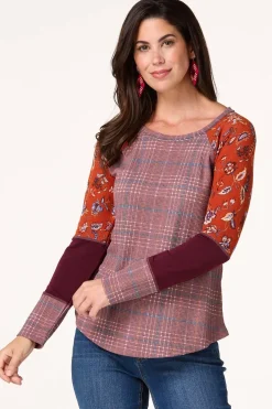 Cato Mixed Print Baseball Top> Tops