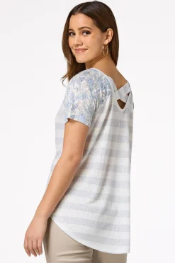 Cato Mixed Print Crossed Back Top> Tops