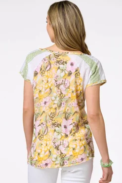 Cato Mixed Print Henley Top> Tops