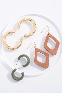 Cato Mixed Wood Cut Out Earrings Set> Earrings