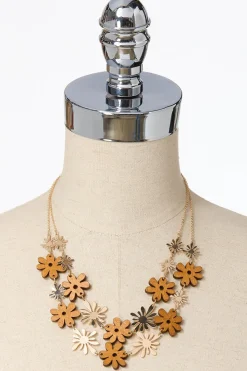 Cato Mod Wood Flower Necklace Earring Set> Sets|Necklaces