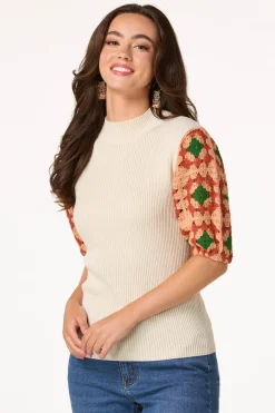 Cato Multi Crochet Sleeve Sweater> Sweaters