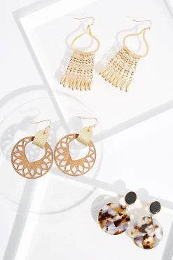 Cato Multi Wood Lucite Metal Earrings> Earrings