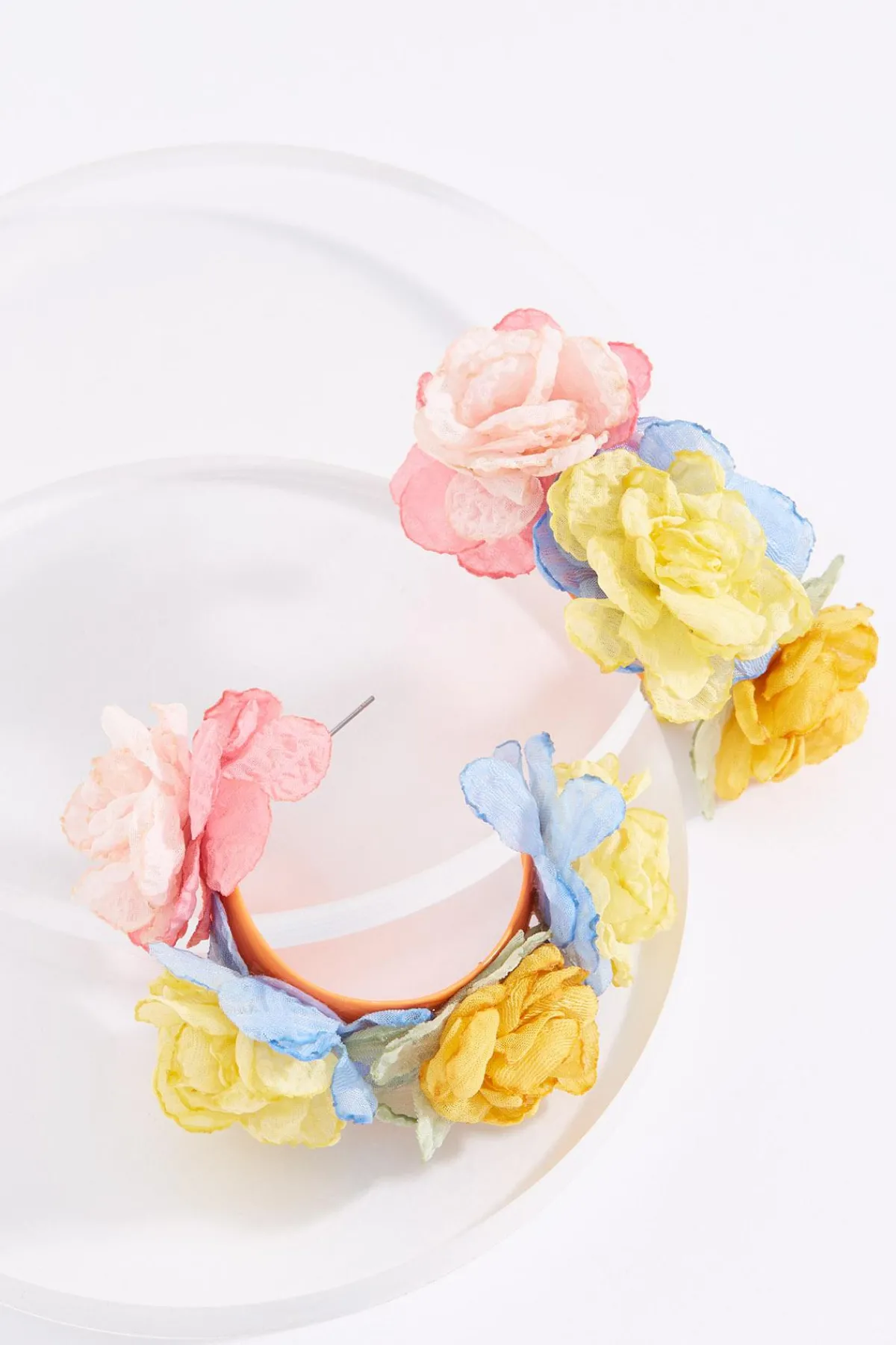 Cato color Chiffon Floral Hoop Earrings> Earrings