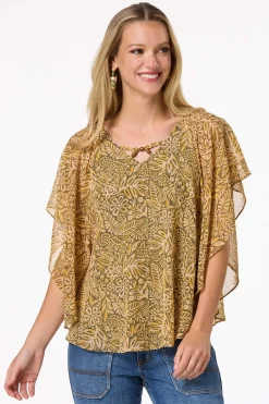 Cato Natural Floral Wood Bead Capelet> Tops