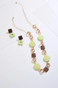 Cato Natural Wood Necklace Set><noscript><img width=