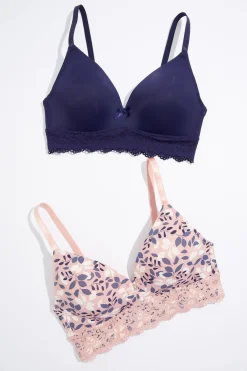 Cato Navy Floral Wire- Free Bra Set> Intimates