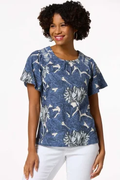 Cato Navy Palm Top> Tops