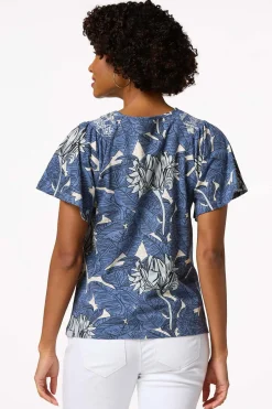 Cato Navy Palm Top> Tops