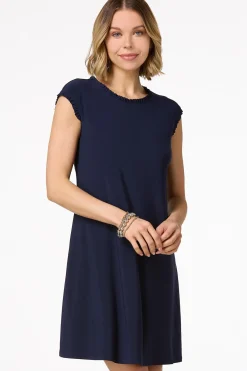 Cato Navy Ruffled Trim Dress> Dresses