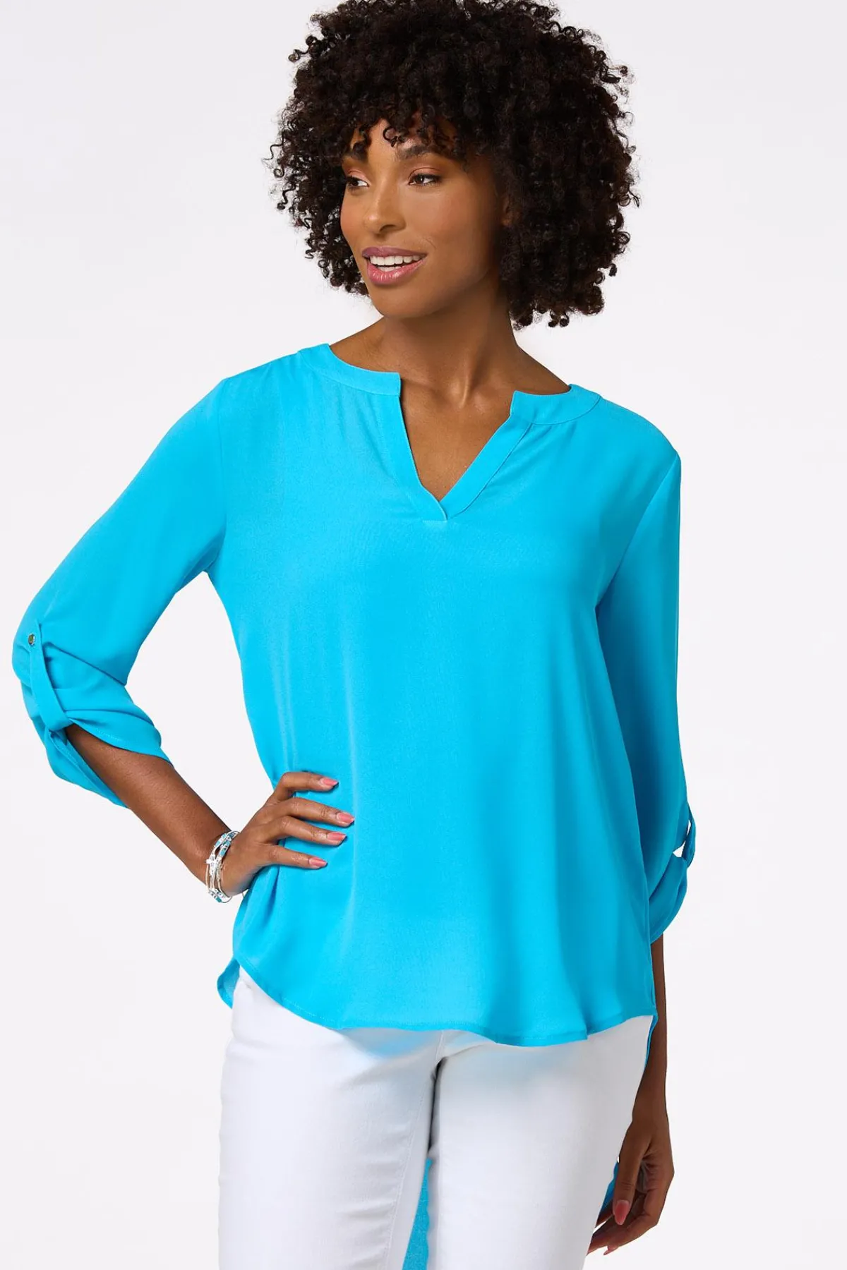 Cato Notched V- Neck Top> Tops