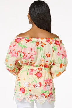 Cato Off Shoulder Floral Eyelet Detail Top> Tops