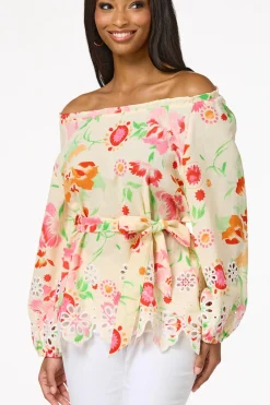 Cato Off Shoulder Floral Eyelet Detail Top><noscript><img width=