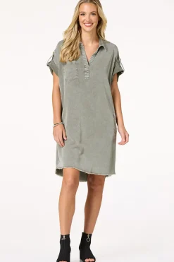 Cato Olive Chambray Shift Dress> Dresses